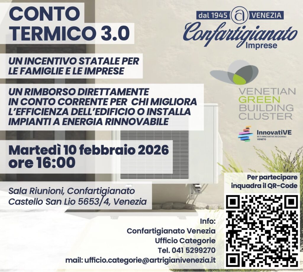 Locandina incontro 10 febbraio 2026 Conto Termico 3.0 Confartigianato Venezia