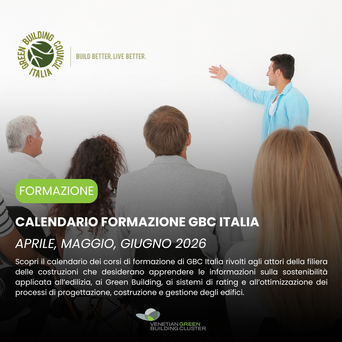 Calendario corsi di formazione del Green Building Council Italia per aprile, maggio e giugno 2026
